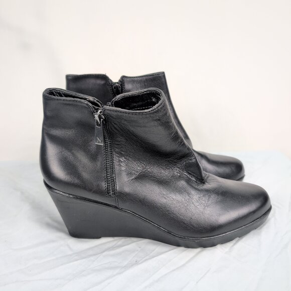 Naturalizer Black Leather Wedge Ankle Booties Size 10 - Picture 7 of 10